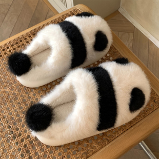 家居卧室防滑月子软底鞋 女冬季 少女心保暖可爱卡通熊猫包头棉拖鞋