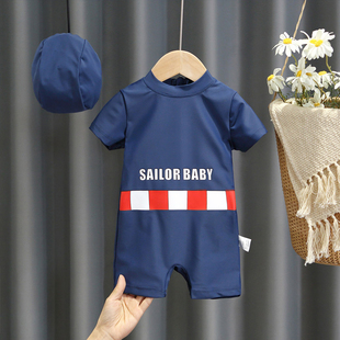男女童速干短袖 泳帽装 备小童宝宝海边泳装 游泳衣新款 儿童连体式
