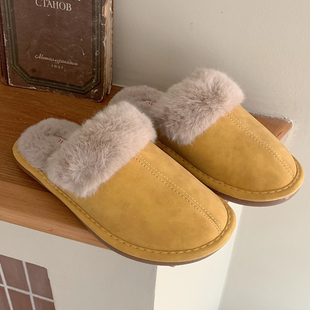 时尚 简约韩式 防滑棉拖鞋 女冬季 休闲家居室内用保暖软底地板毛毛鞋