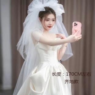 婚礼白色花朵蓬蓬纱拍照道具 结婚头纱新娘主婚纱求婚头饰新款