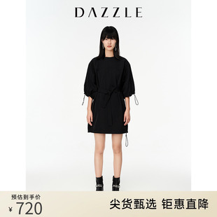 休闲黑色抽绳小众设计裙子连衣裙女 春夏法式 DAZZLE地素奥莱