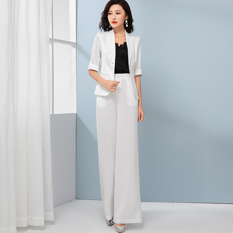 女夏季 婪诗雅高级感白色短袖 气质职业两件套 薄款 西装 2024新款 套装