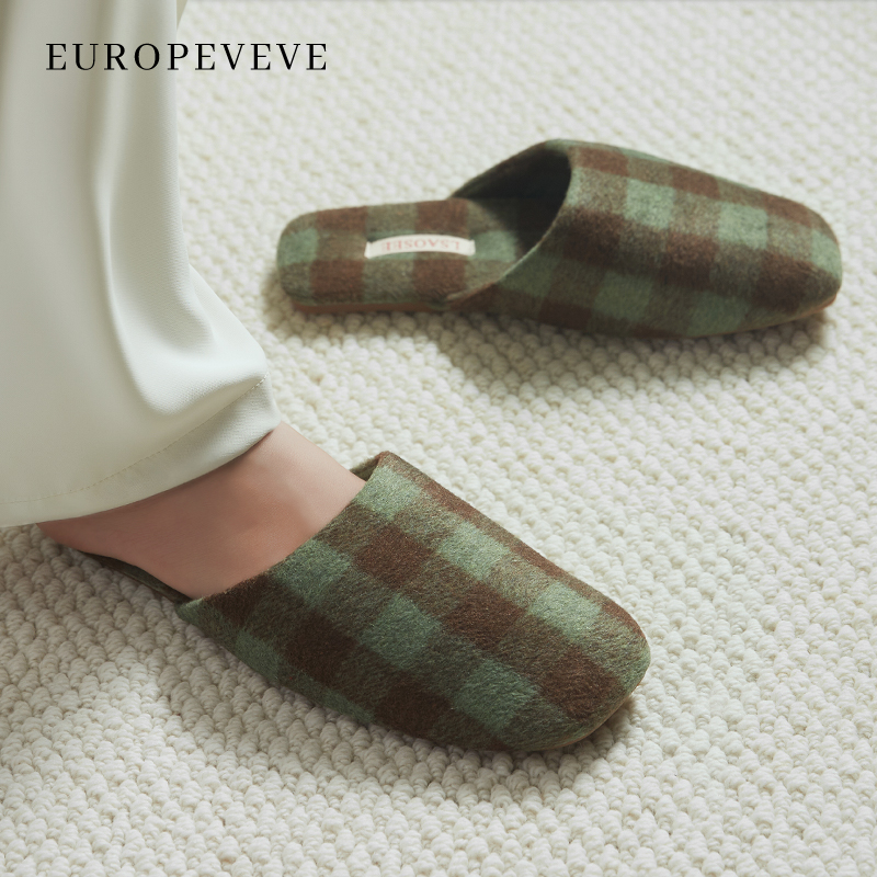 居家用保暖高级感地板静音棉拖男 女秋冬季 北欧风苏格兰格子棉拖鞋