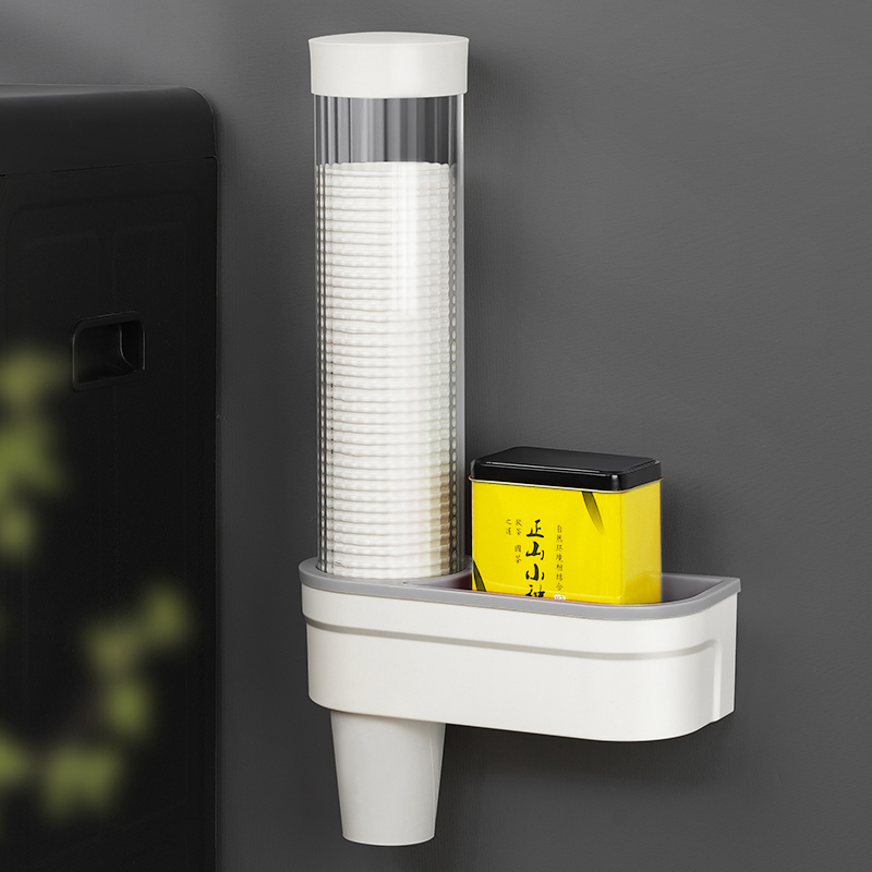 一次性杯子架自动取杯器免打孔饮水机旁防尘纸杯收纳盒茶包置物架