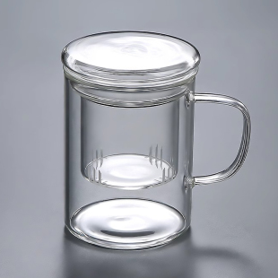 茶杯玻璃杯家用茶水分离泡茶杯办公室耐高温带盖把手个人喝水杯子