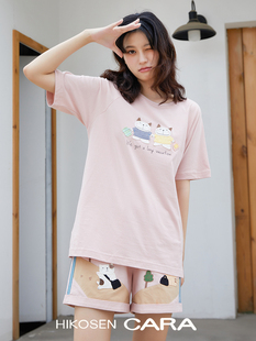 HIKOSEN CARA卡拉猫短袖 T恤日本原创设计糖果色可爱风女上衣 长款