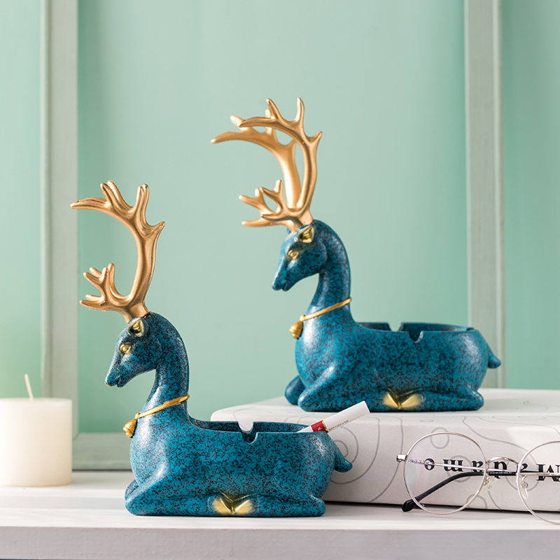 潮流办公室烟灰缸 饰品摆件轻奢客厅家用个性 创意北欧ins招财鹿装