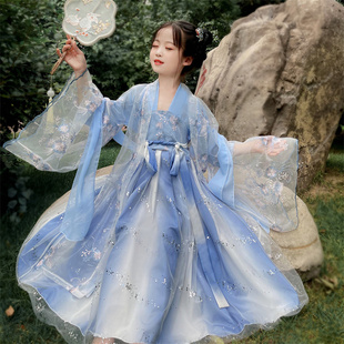 连衣裙小女孩古装 唐装 演出服装 中国风夏季 女童汉服超仙古风儿童装