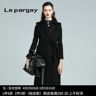 Lapargay纳帕佳2023新款 黑色中长款 春秋季 休闲马甲双面呢外套 女装