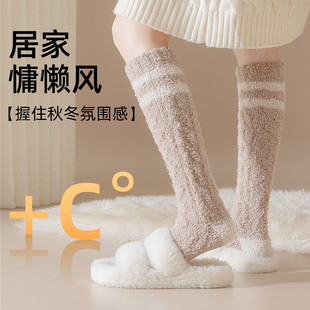 加厚保暖睡眠小腿袜长筒睡觉居家高筒地板袜 珊瑚绒毛毛袜子女冬季