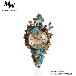 欧式 壁钟客厅铜配陶瓷挂钟美式 饰钟表 古典孔雀时钟手绘花鸟小鸟装