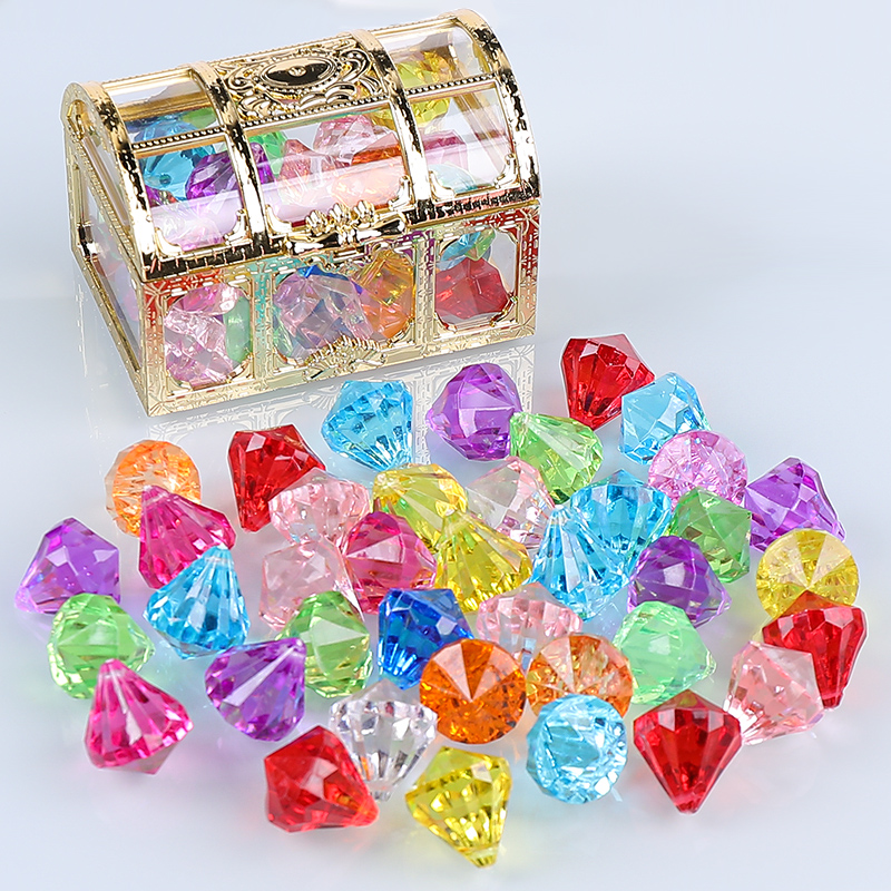 儿童宝石水晶玩具公主塑料亚克力透明宝箱盒子手提包首饰女童宝藏