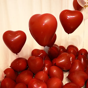 饰 婚礼装 50个10寸双层k爱心石榴红气球心形气球结婚用品大全套装