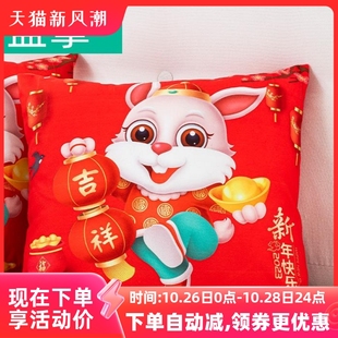 极速兔年红色枕套40cm方形家用沙发抱枕可拆洗汽车护腰靠垫生日大