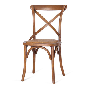 实木椅子餐椅简约家用背叉椅藤编靠背椅复古餐Y桌椅北欧餐 美式