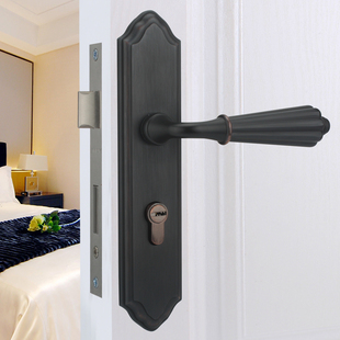 黑l色门锁室内卧室房间静音门锁把三实木门锁 门锁手件套