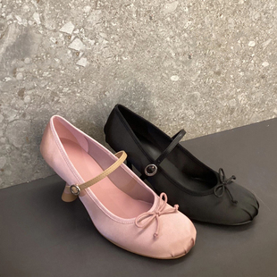 粉色甜美a仙女外穿芭蕾舞鞋 新款 细跟2023秋季 蝴蝶结包 温柔高跟鞋