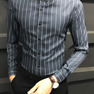 韩版 衬衫 休闲正装 翻领男士 商务衬衫 新款 免熨烫长袖 英伦风修身 个性