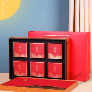 新款 高档仿竹复古手提6粒8粒装 盒空盒可定制LOGO 中秋月饼礼盒包装