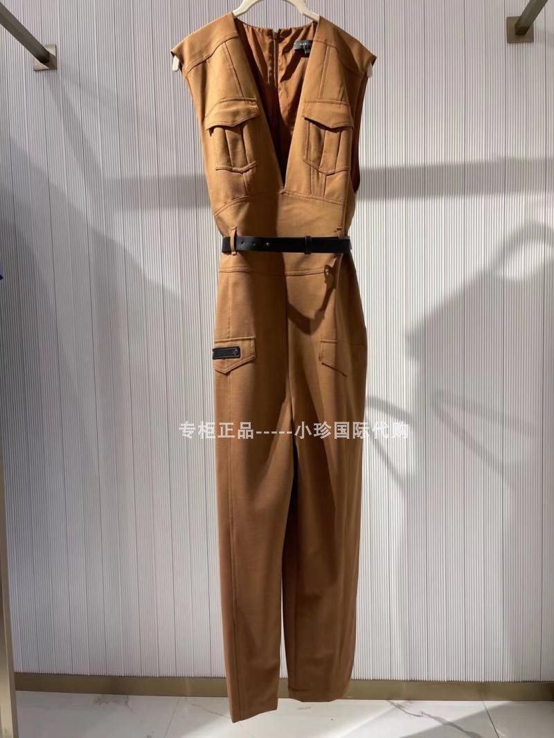 2021秋季 MARYLING玛俪琳香港代购 口袋锥型连体裤 焦糖棕V领工装