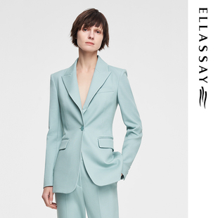 ELLASSAY歌力思2024春季 新款 女 棉质薄荷曼波清新蓝绿色显瘦西装