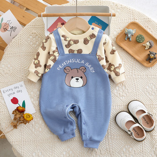 宝宝衣服 婴儿衣服加厚秋冬婴儿连体衣小熊背带新生儿衣服婴儿服装