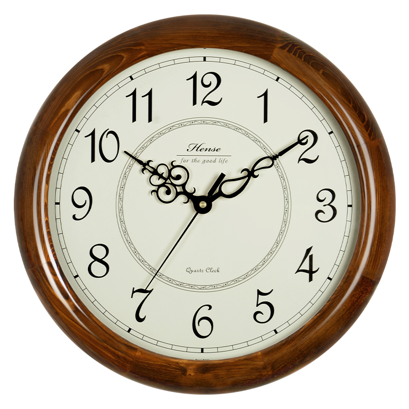 复古静音现代简约创意圆形时钟HW18 汉时钟表挂钟客厅实木北欧式
