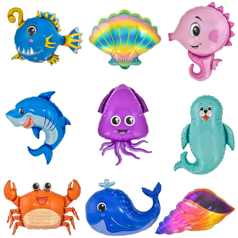 萌海洋生物螃蟹章鱼海马铝膜汽球儿童生日派对布置卡通气球 新款