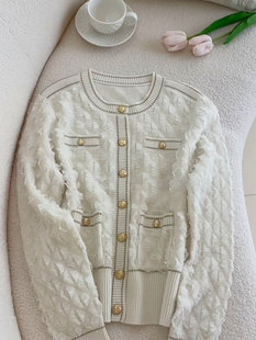 源衣社CHAO级推荐 法式 毛衣外套女 设计高级感杏色羊毛针织开衫