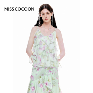 MISSCOCOON24夏季 新款 度假风吊带背心拼接独特精致雪纺上衣 法式