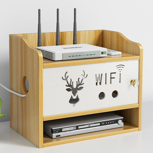 木制wifi无线路由器置物架电源电视插座插排遮挡插线板光猫收纳盒