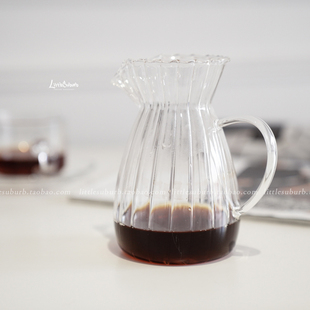 复古条纹耐高温玻璃咖啡分享壶 条纹在内部 花茶壶 单品咖啡壶