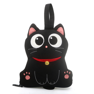 kine猫 小黑猫卡通钥匙包日系棉布艺抽拉式 汽车钥匙包可爱小众女