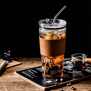 咖啡奶茶1000ml透明喝水杯子 超大容量耐高温玻璃吸管杯女生冰美式
