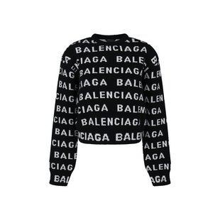 潮奢 女士Balenciaga 巴黎世家 徽标嵌花针织圆领毛衣 Balenciaga