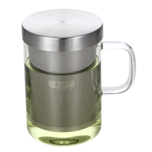 北大史玻璃茶杯带把不锈钢内胆滤茶耐热家用透明大号玻璃泡茶水杯