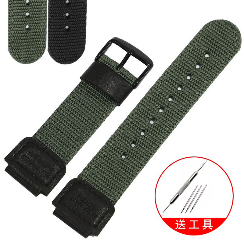 尼龙手表带代用卡西欧AE 1200 SGW400小方块军绿帆布表链男 1300