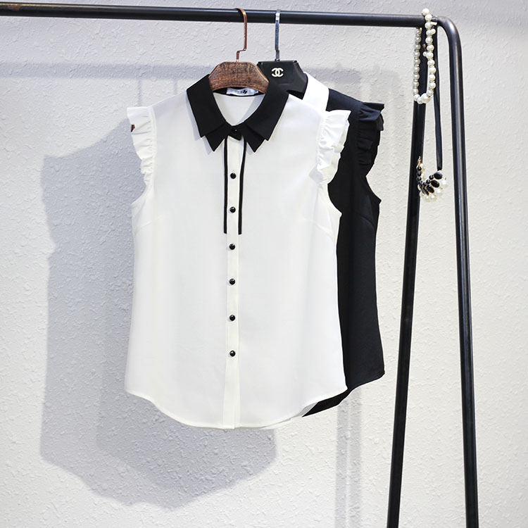 无袖 原创设计夏季 衬衫 新款 淑女ＯＬ百搭显瘦有大码 黑色白色雪纺衫