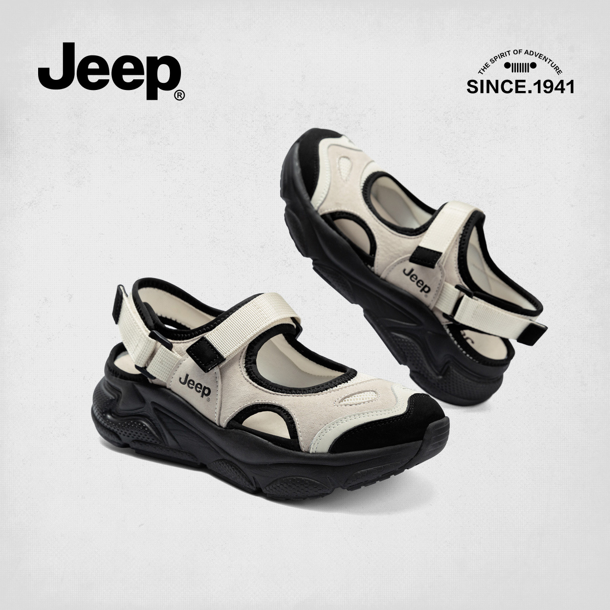 jeep玛丽珍罗马凉鞋 运动包头凉鞋 镂空透气老爹鞋 女外穿2024夏新款