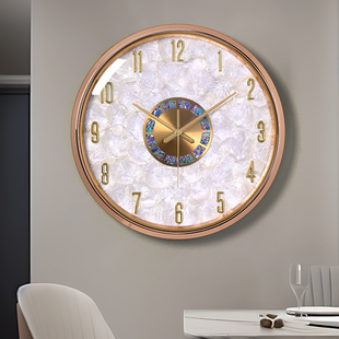 客厅家用钟表现代简约餐厅高级感挂墙时钟 轻奢贝壳挂钟2024新款