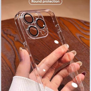 XSMAX手机套 XR不发黄 适用苹果15超薄 11底部防尘网 13硬PC透明壳 14PROMAX全包 iphone 12带玻璃镜头贴