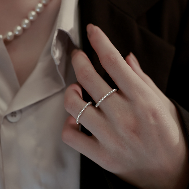 尾戒 食指高级感叠戴指环素圈个性 925纯银珍珠戒指女小众设计时尚