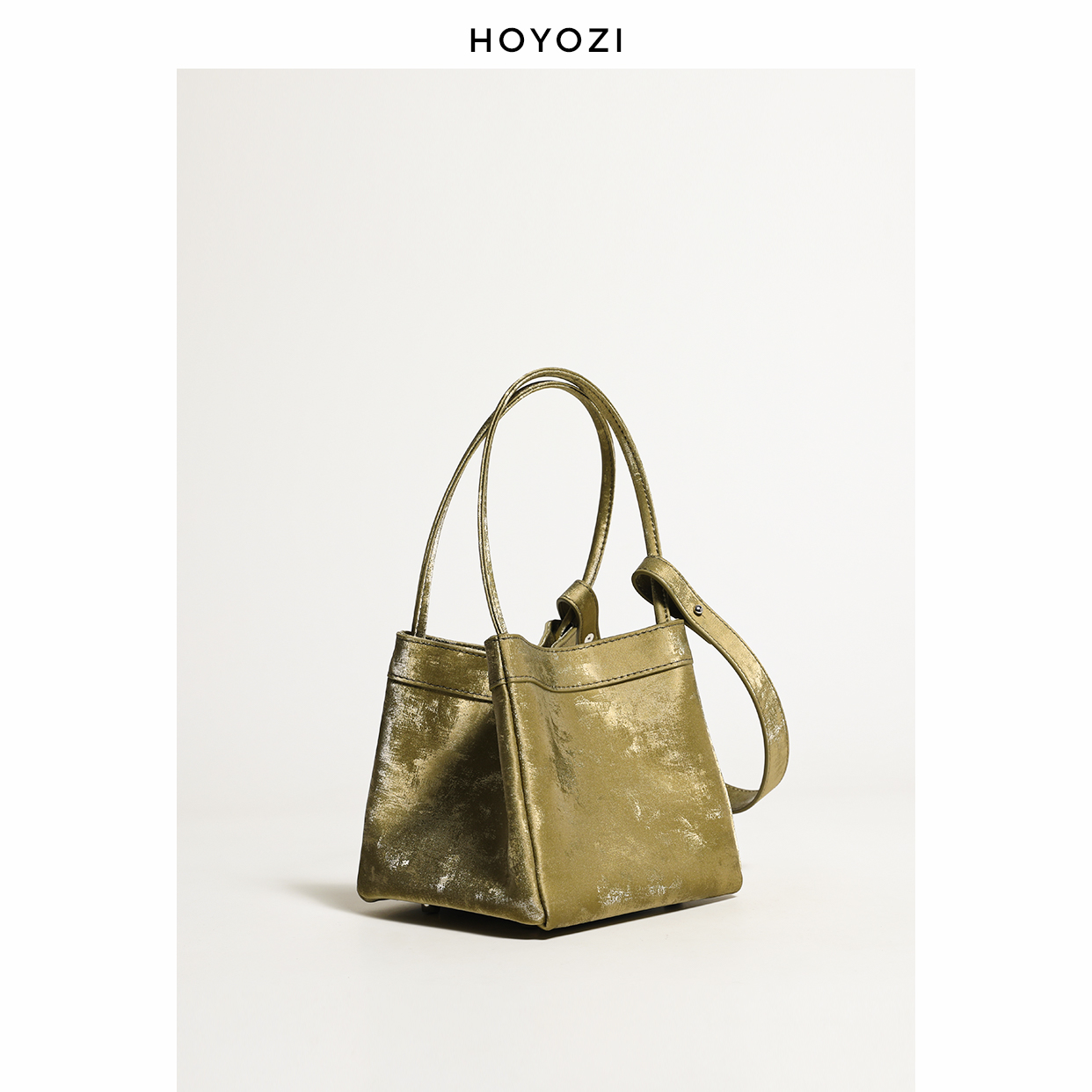新中式 HOYOZI 真皮女包手拎托特包银色单肩斜挎包 小优家包包
