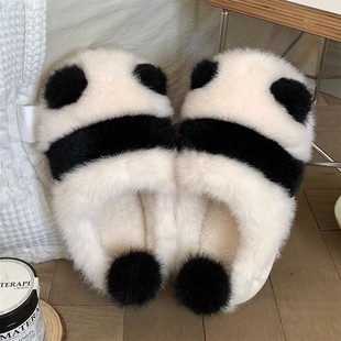 熊猫棉拖鞋 女冬季 室内可爱居家用防滑可爱毛绒保暖包跟月子软底鞋