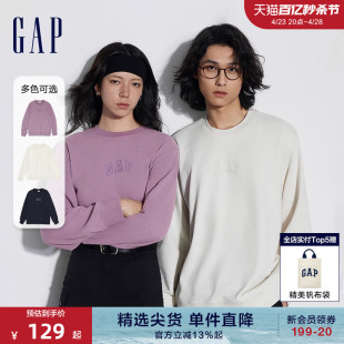 LOGO美式 Gap男装 454250 复古圆领卫衣时尚 2024春季 简约情侣装 新款