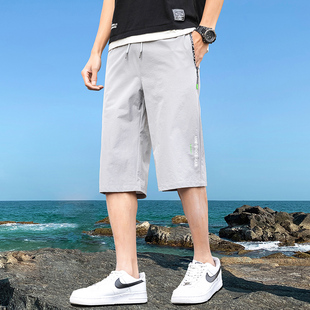 夏季 男士 外穿短裤 冰丝七分裤 宽松运动潮流沙滩中裤 子 薄款 新休闲裤