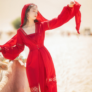 SOLENELARA茶卡盐湖红裙沙漠拍照度假连衣裙夏青海湖旅游裙子气质