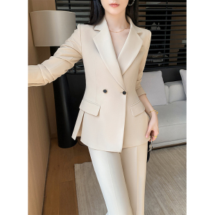 米色休闲西装 气质时尚 女春秋高级感英伦风职业正装 西服两件套 套装