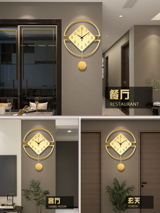 创意时钟简约免打孔现代大气钟表 挂钟客厅黄铜艺术家用时尚 新中式