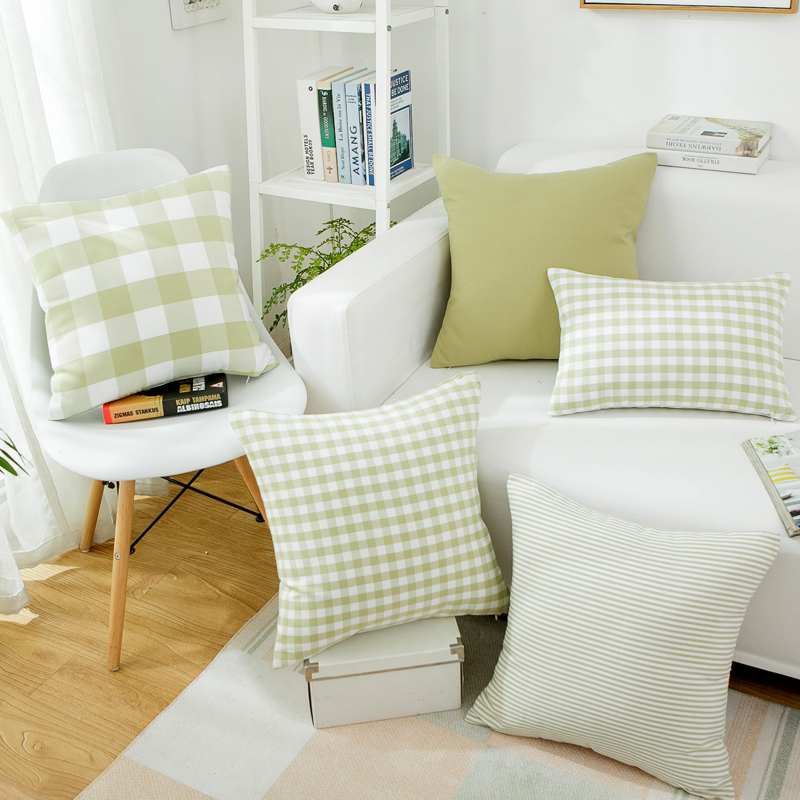 靠枕靠垫套腰枕纯色格子枕套子 文艺现代简约沙发抱枕北欧风格 日式